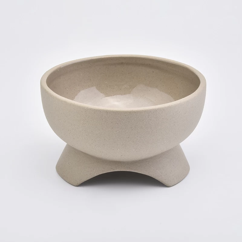 Footed Sandy Matte Ceramic Candle Bowls Ceramic Candle Holder Wholesales