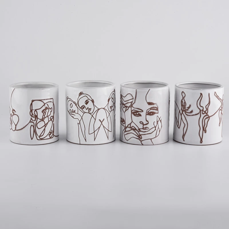 Luxury sketch ceramic candle jars with debossing designs