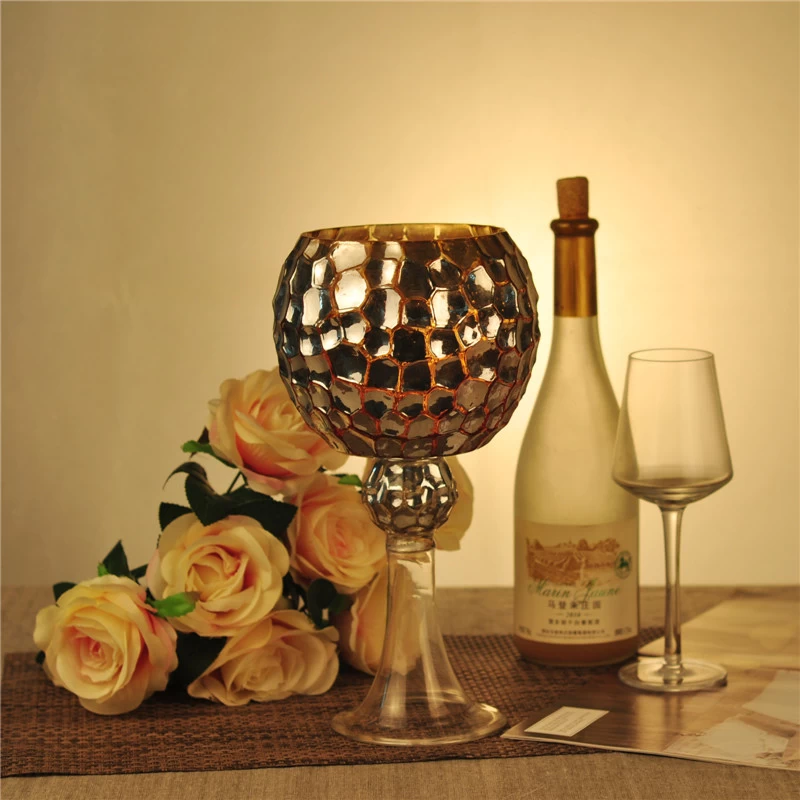 Large tall glass candle holder for hotel wedding