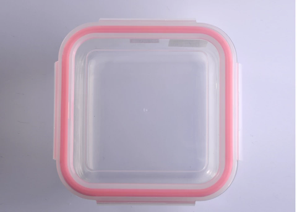 Air-tight Food Square Cover Glass Cookware with Plastic Pink Lid