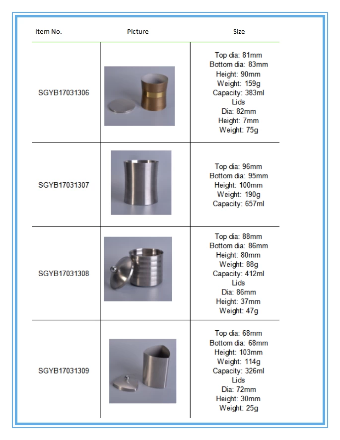 Stainless Steel Candle Jars Holders,