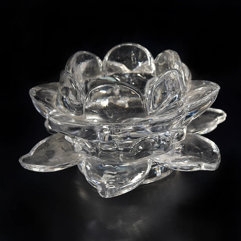 Unique crystal clear Lotus glass candle holder wholesale