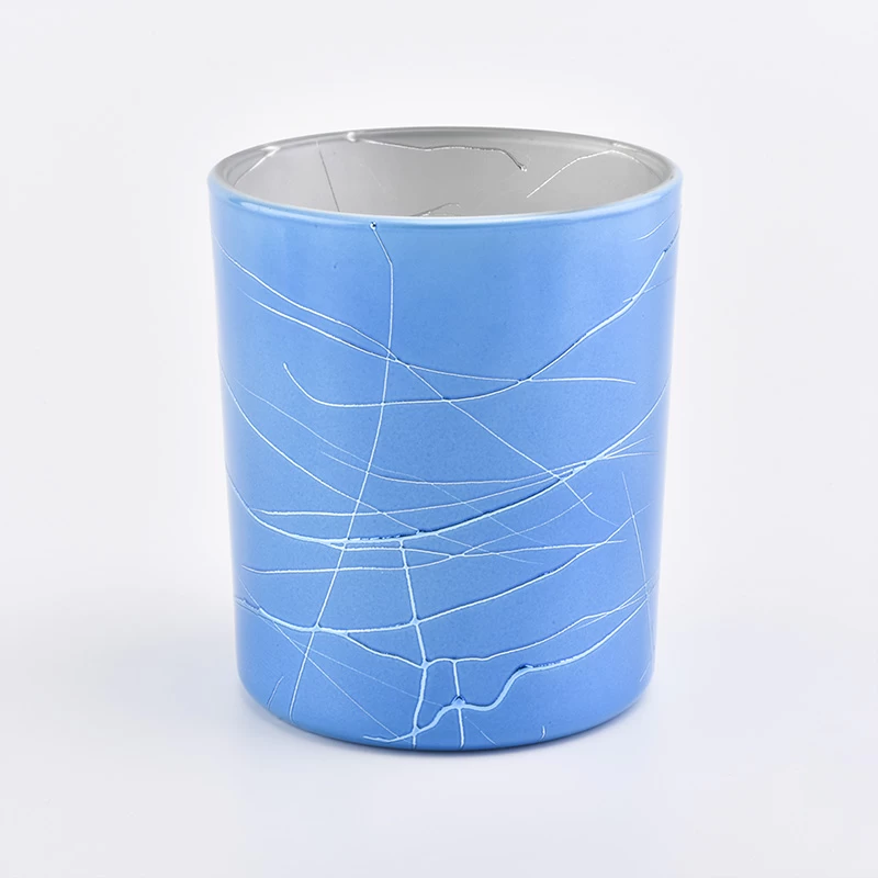 Blue 12 oz cylinder glass candle holder