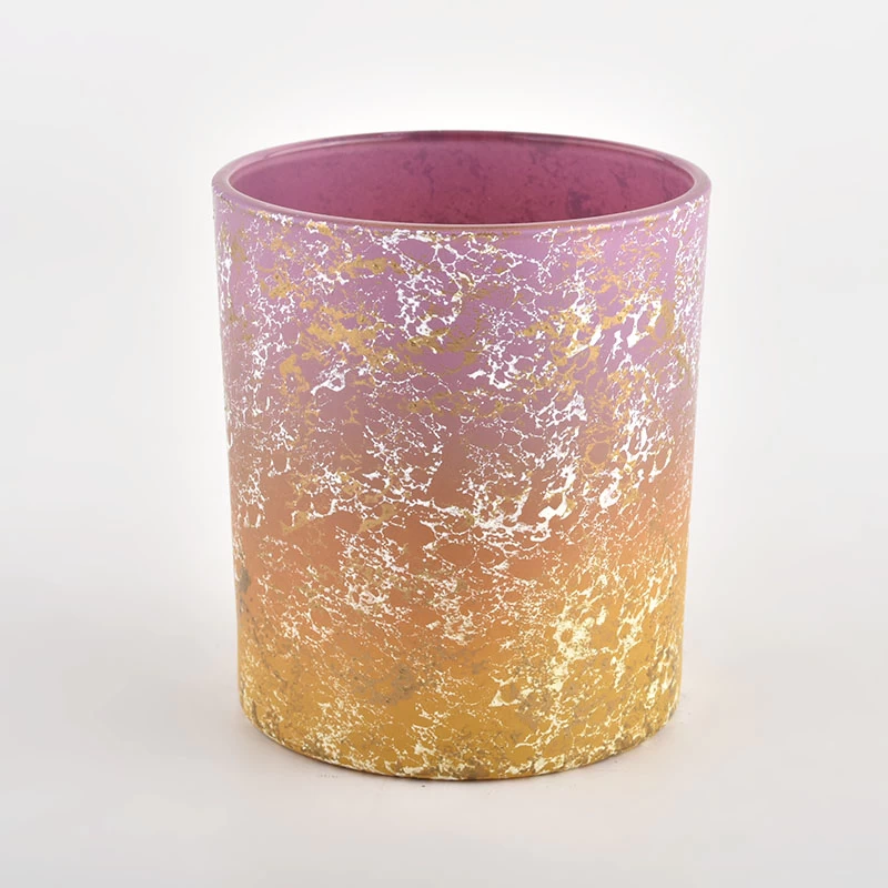 gradient design glass candle vessels with golden decor wholesale