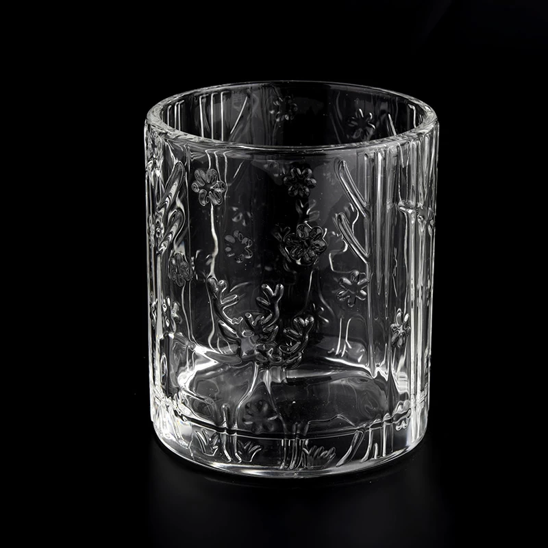 14oz clear glass cylinder jar with antler design wholesale