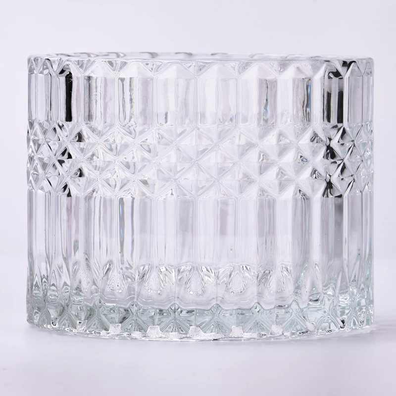 16oz clear glass candle jar empty diamond engraving glass vessels wholesale
