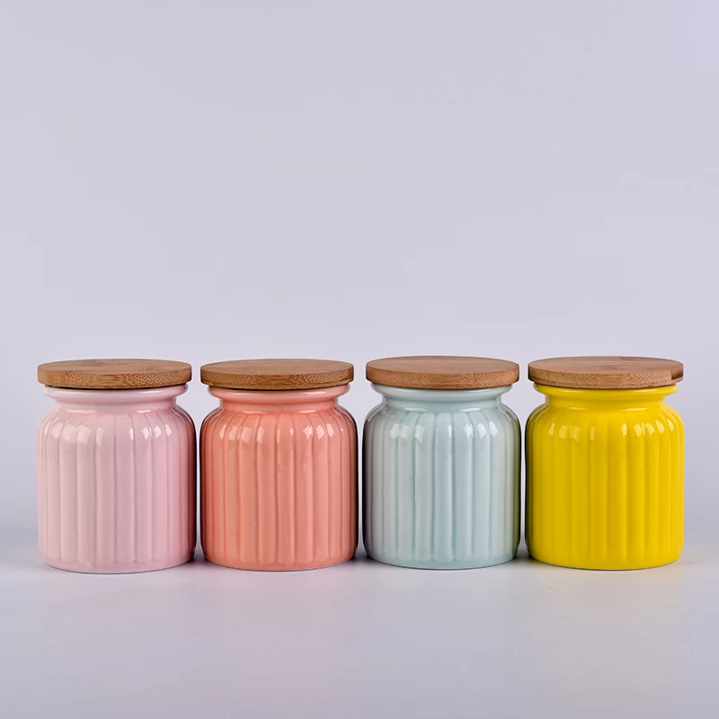 coloful ceramic candle jars with lids
