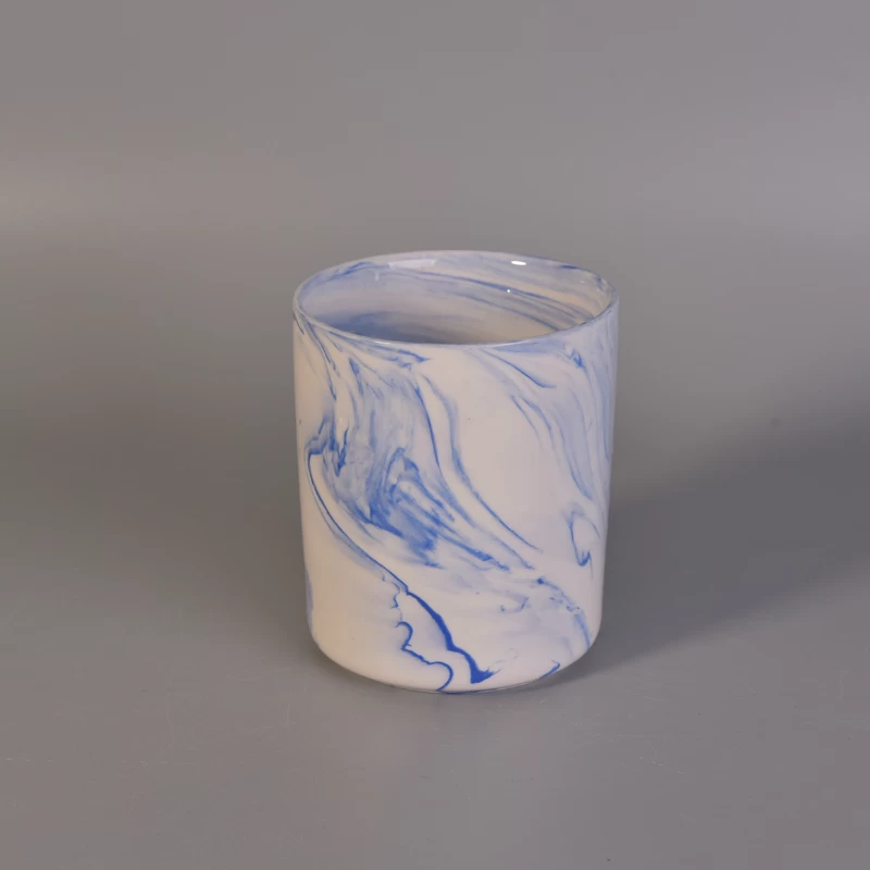 Cylinder Marble Pattern Blue Ceramic Candle Holder Popular Decoration