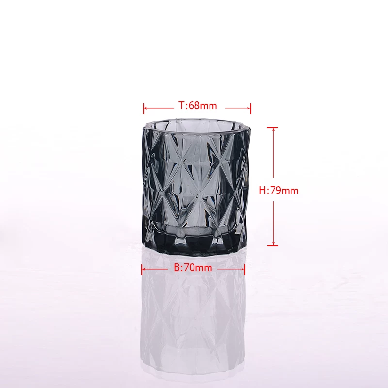 Diamond pattern engraved glass candle holder