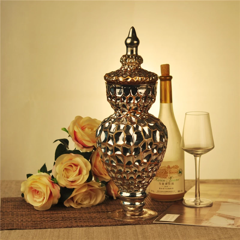 Golden glass candle holder with lid wholesale