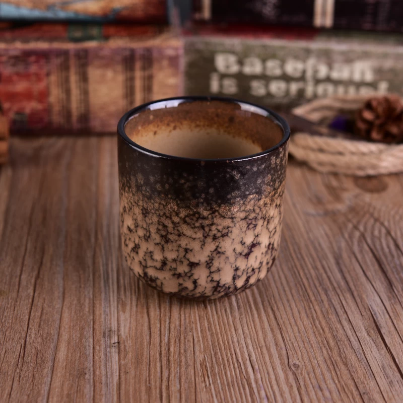 Handmade round bottom ceramic spots candle jar