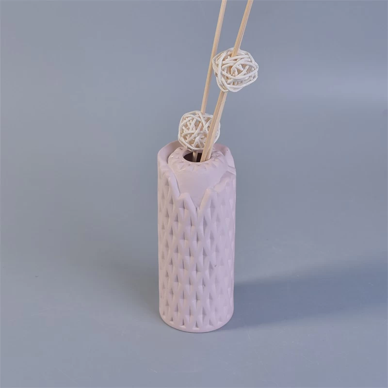 Matt Pink Woven Pattern Ceramic Aroma Diffuser Bottle for Home Fragrance