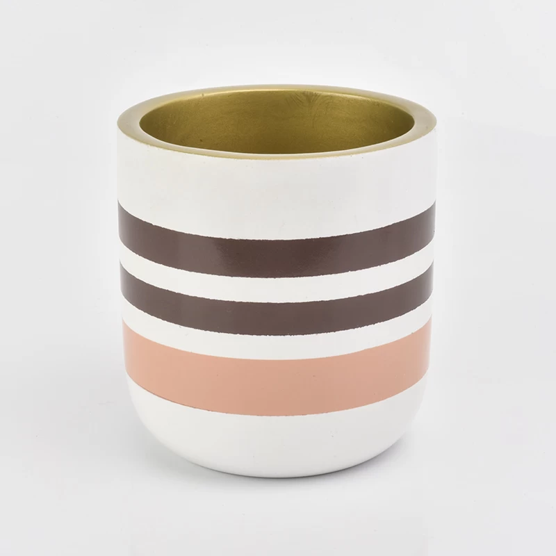 concrete candle jar with stripes 