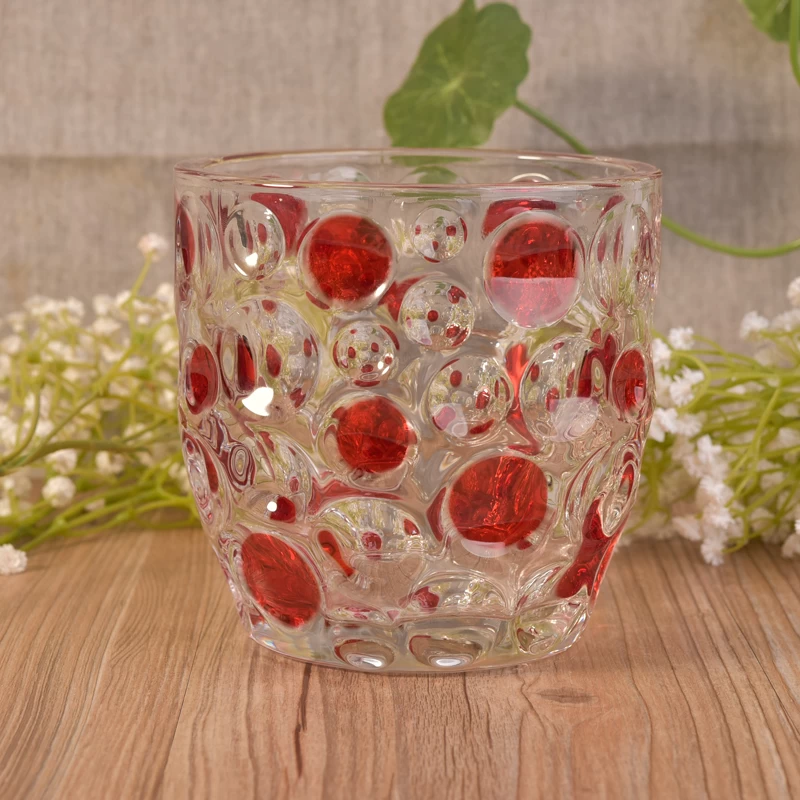 Red dot debossed glass tumbler for candle