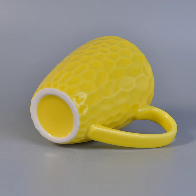 10oz Hammered style yellow ceramic coffee mug