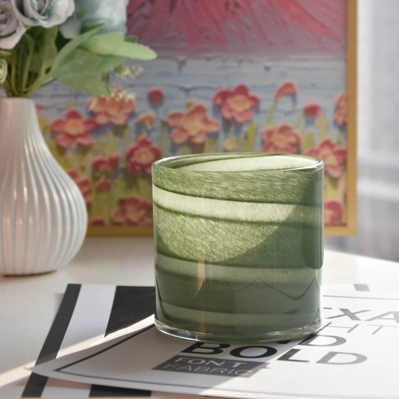 Large capacity glass candle vessels green candle holder wholesale