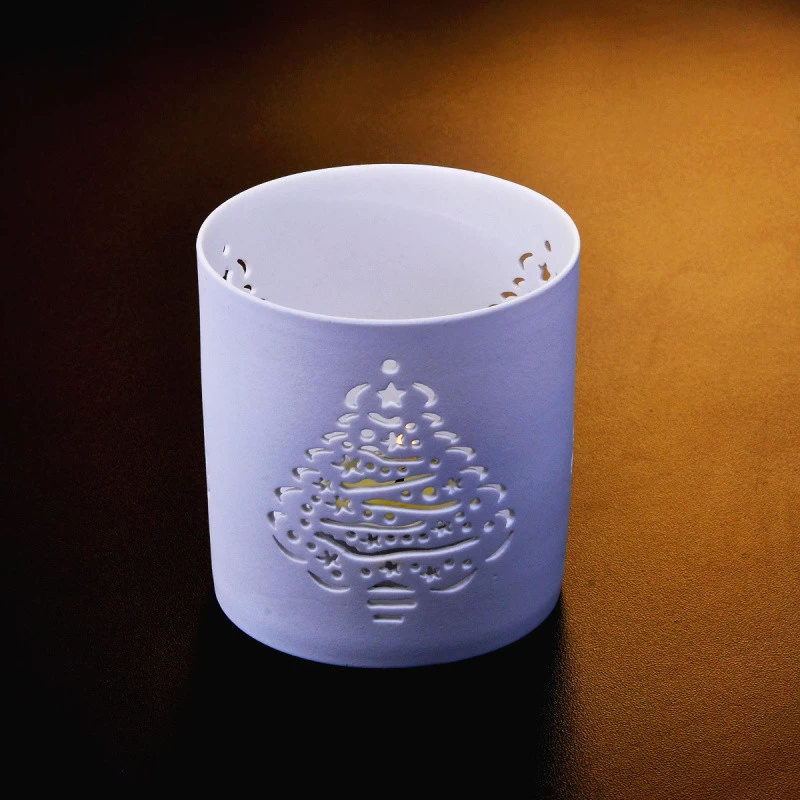 White Christmas Trees Pattern Home Decor Ceramic Candle Holder