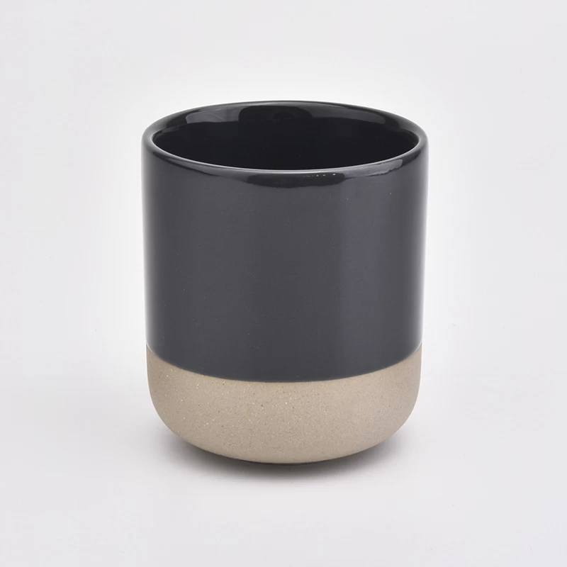 Black Ceramic Candle Vessels With Natural Bottom