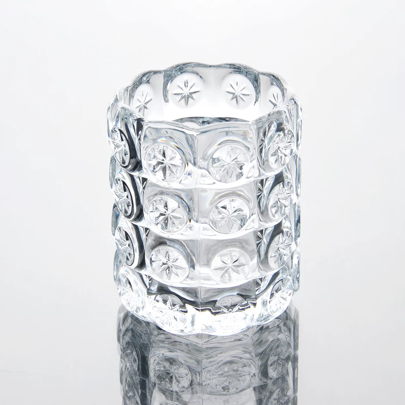 high end cylinder candle glass with fancy engrave