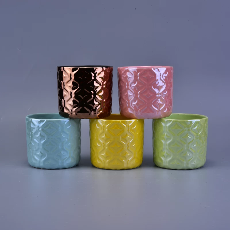 Pearl Glaze Colorful Cylinder Ceramic Candle Holder with Different Pattern
