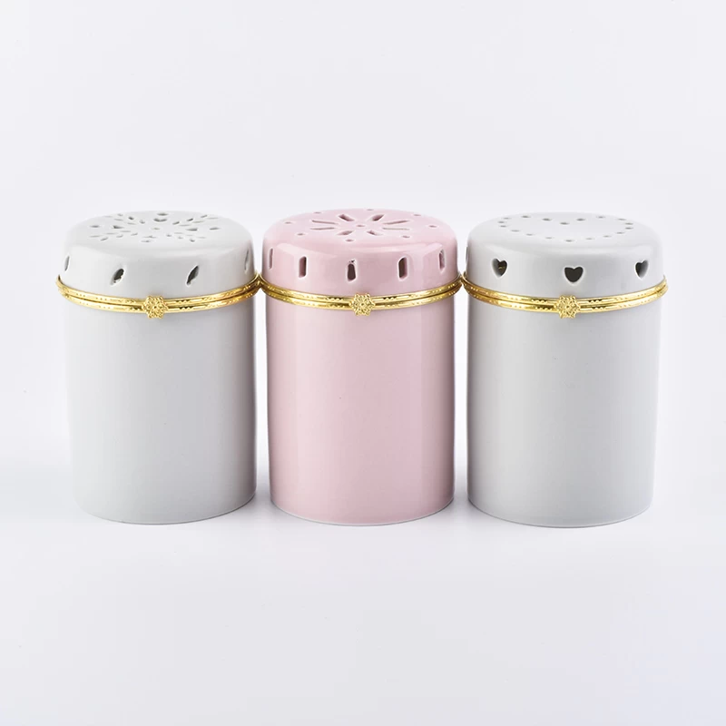 Round white Ceramic Candle Jars with Gold rim Lid for Soy Candle