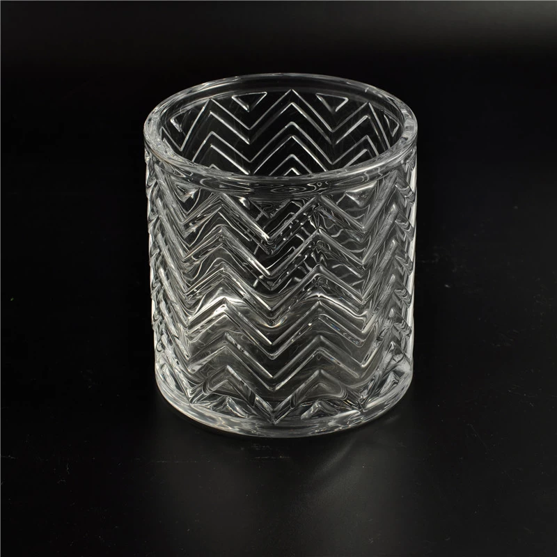 Line emboss glass cylinder jar with lid