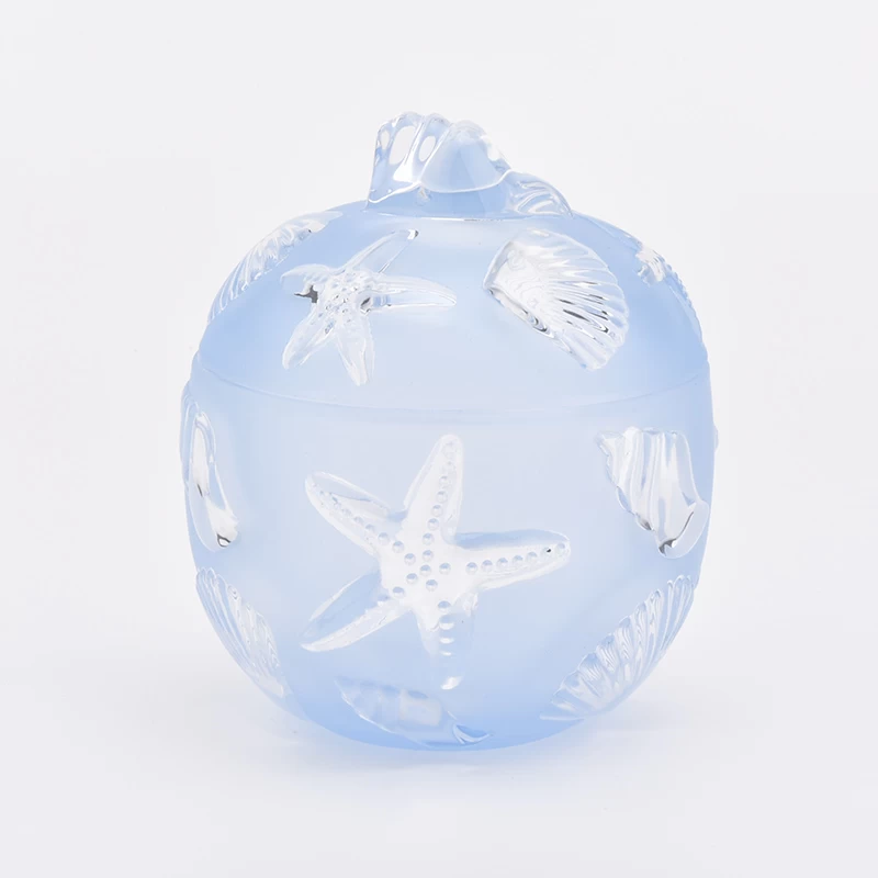 400ml light blue star shape glass candle jar with lid