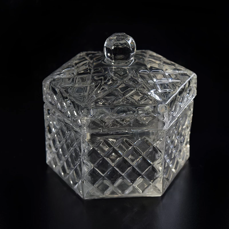 High White Luxurious Hexagonal Glass Candle Holders with Lids