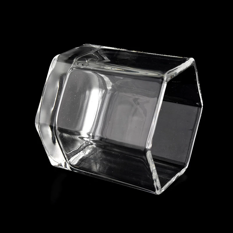 irregular hexagon empty glass candle jar as gift supply