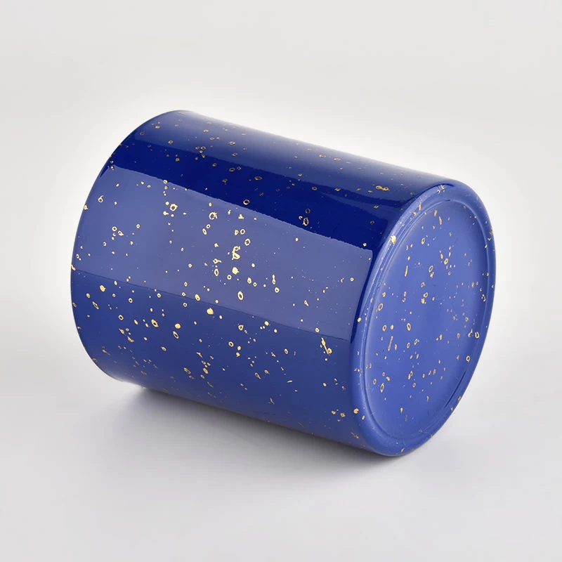 Golden blue glass jar candle vessel for gift in bulk