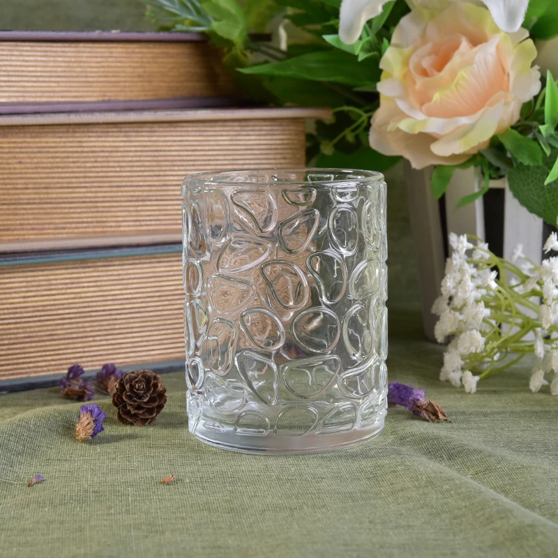 10oz Unique paw print embossed cylinder clear glass candle holder 