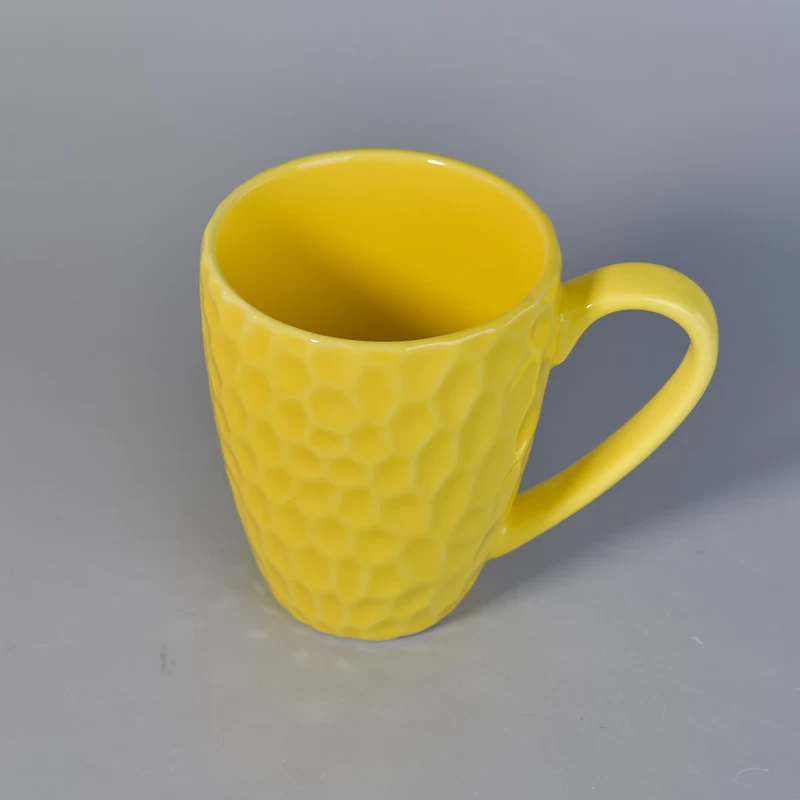 10oz Hammered style yellow ceramic coffee mug