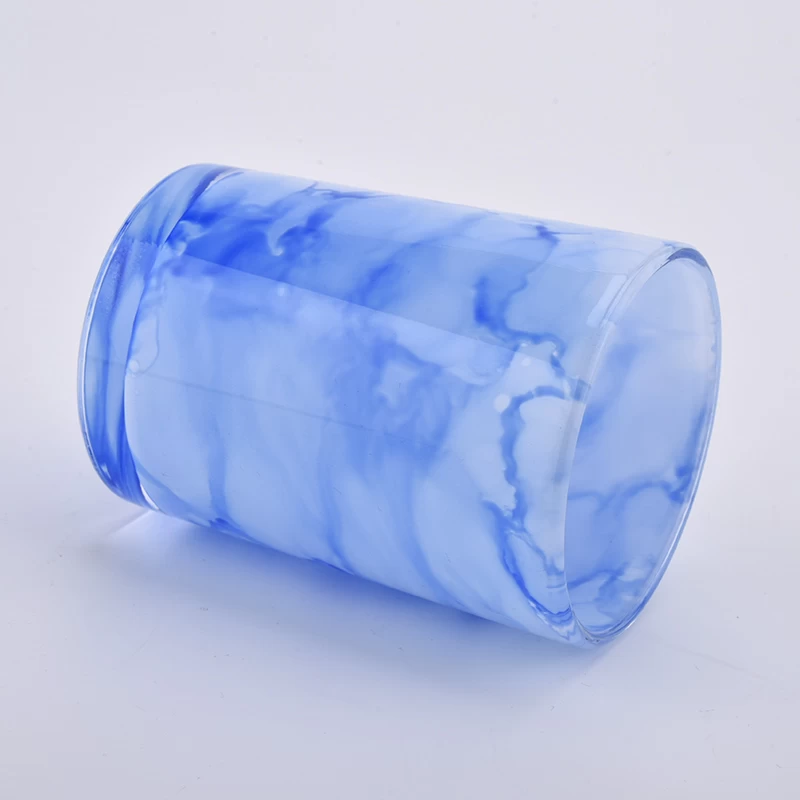 blue decorative glass candle jar 10oz
