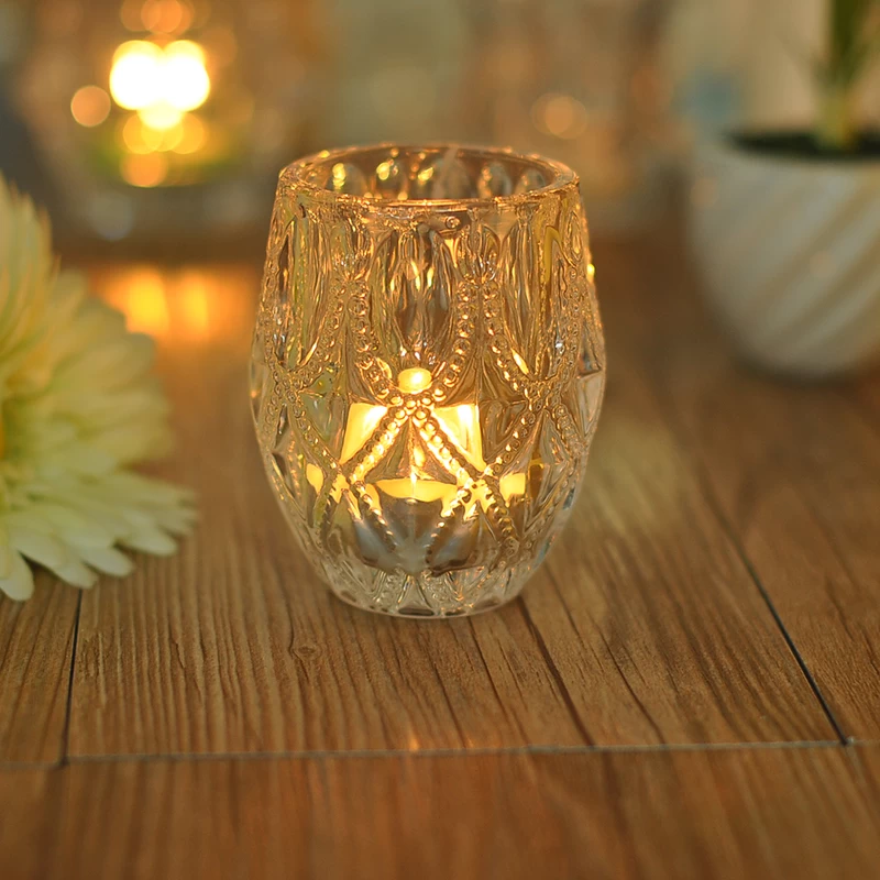 Machine made wholesale embossed glass candle holder