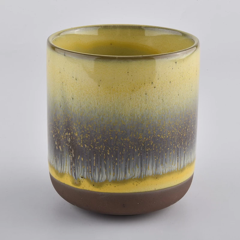 Unique glazed ceramic candle jar mix color