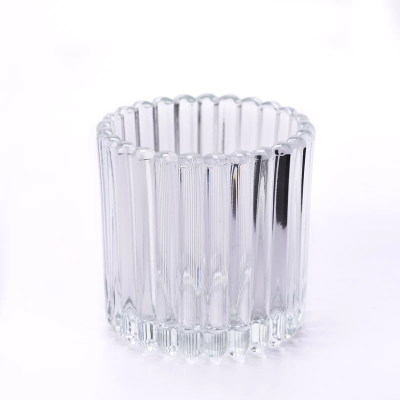 clear glass candle jar with round stripe pattern
