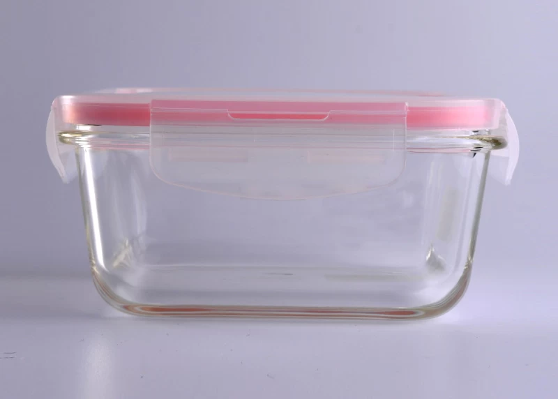 Air-tight Food Square Cover Glass Cookware with Plastic Pink Lid