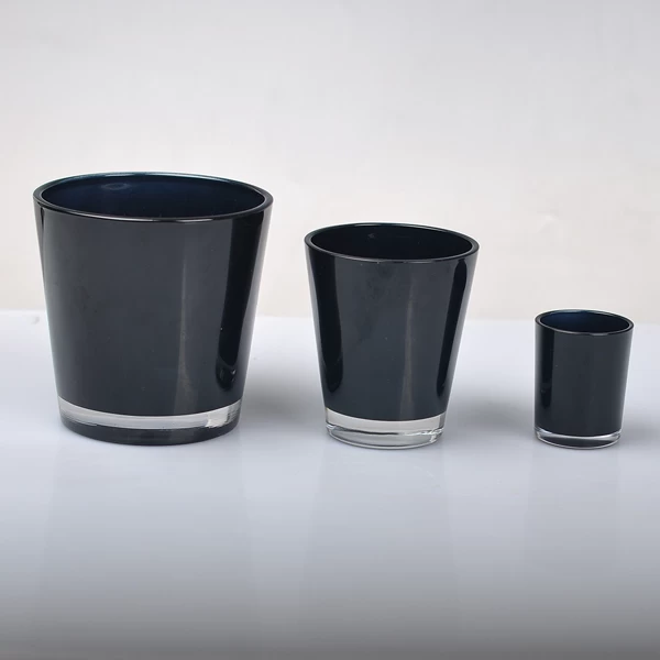 Hot popular three size black glass candle jars for home wedding