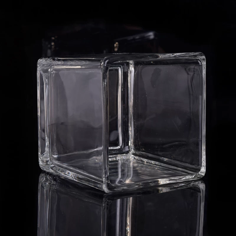 Wholesale square clear glass candle holders