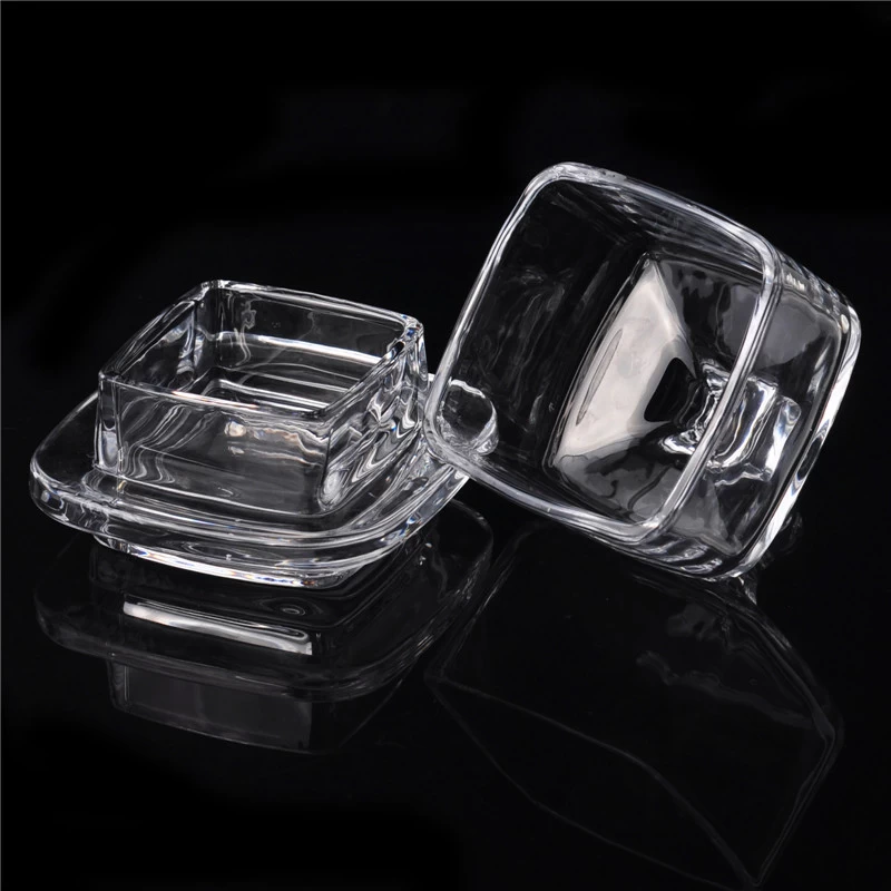 Clear tent shape hand make glass candle holder with cover
