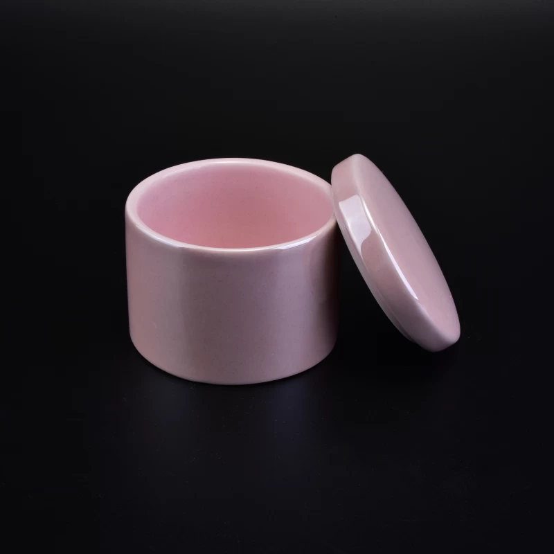 Luxury shiny pearl glaze mini cylinder ceramic candle jar 