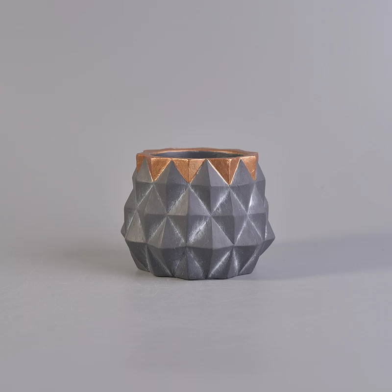 Gery diamond concrete candle jar with rose gold hand painting
