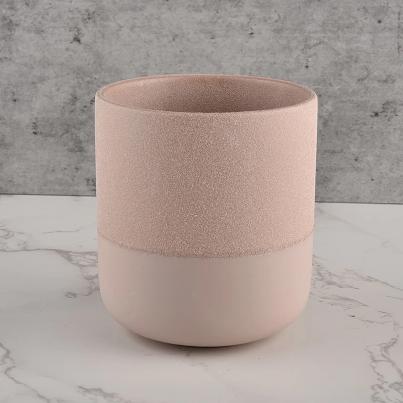 pink rough and smooth ceramic candle jar