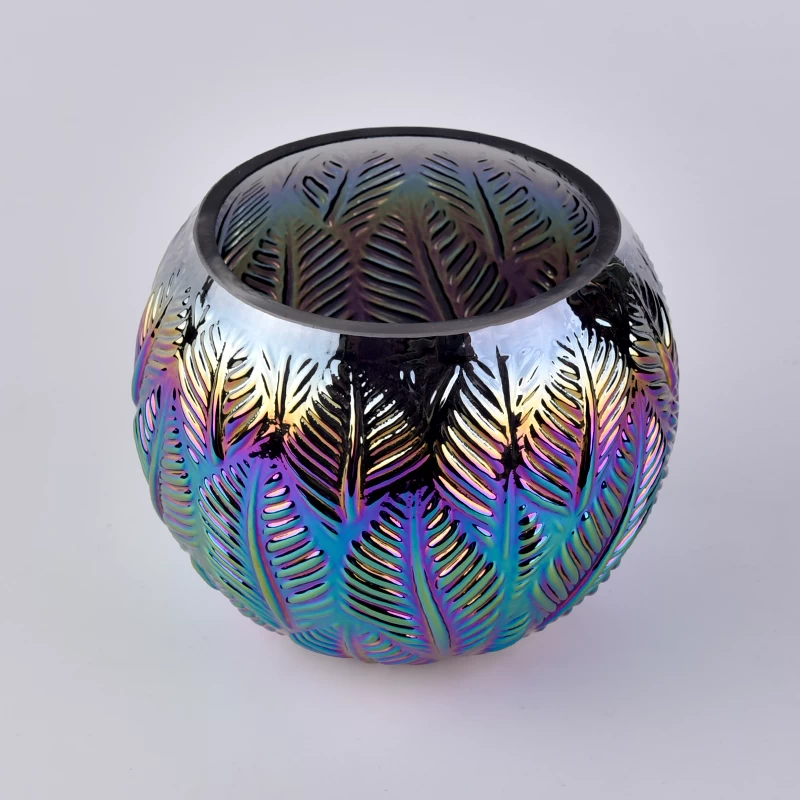 Large capacity plating gorgeous iridescent glass candle vessel