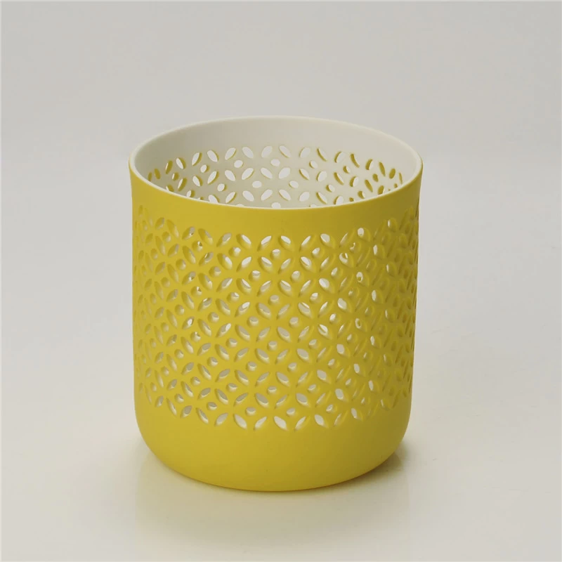 Yellow ceramic hollow candle holder