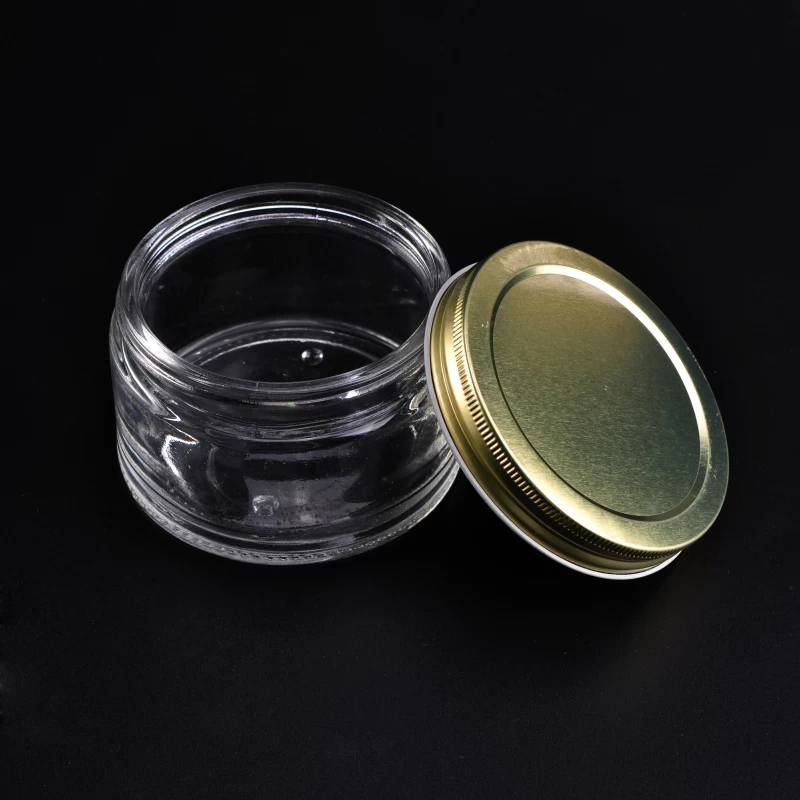 Small glass cosmetic glass jar with airtight metal lid