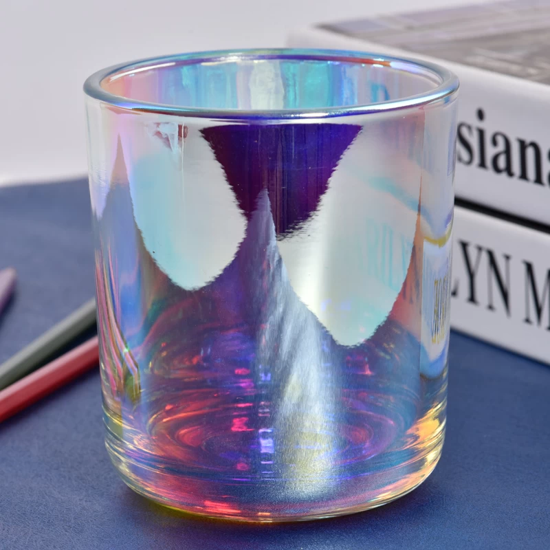 8oz Iridescent Holographic glass candle jar with round bottom wholesale