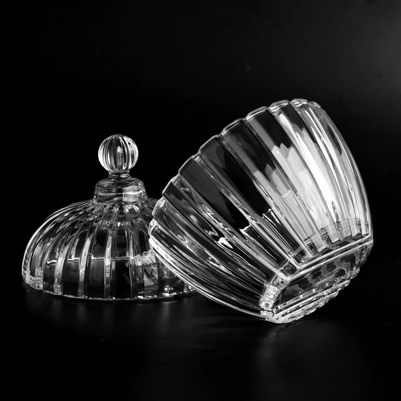 transparent glass candle jar with glass lids custom glass vessel wholesale