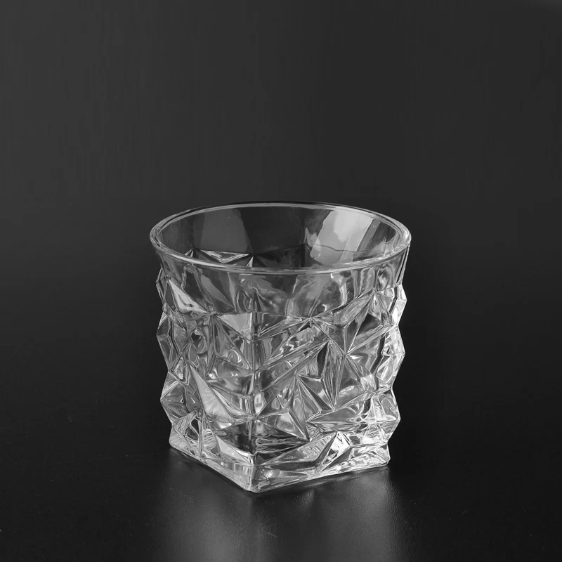 Crystal cut embossed clear glass candle holder wholesale 