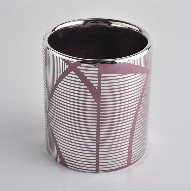 unique patterned ceramic candle container with silver inside